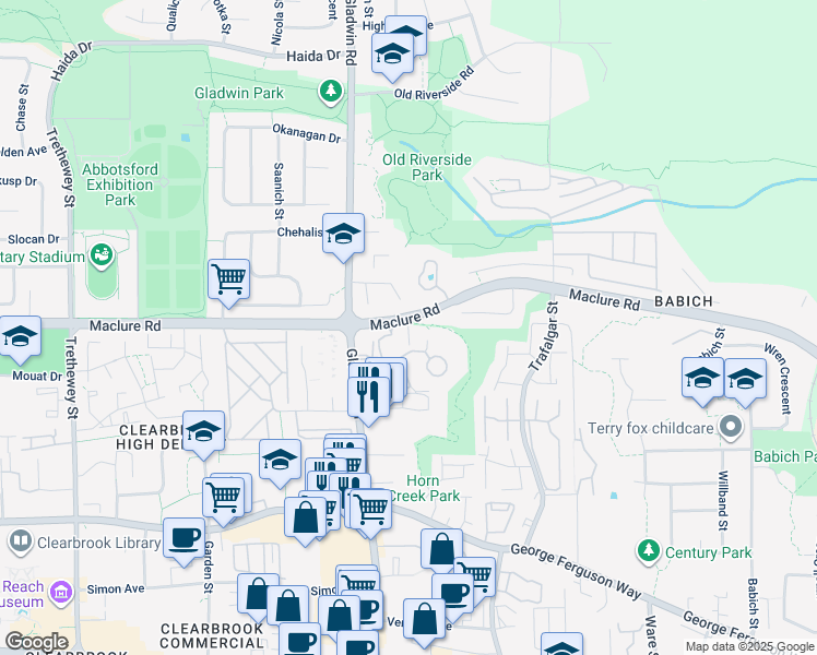 map of restaurants, bars, coffee shops, grocery stores, and more near in Abbotsford