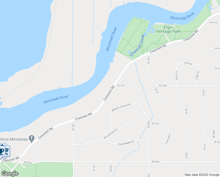 map of restaurants, bars, coffee shops, grocery stores, and more near 13401 Crescent Road in Surrey