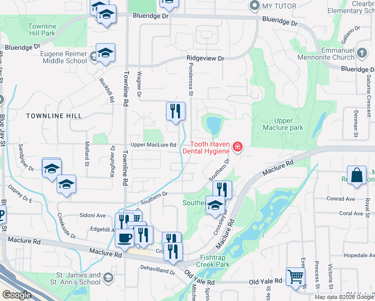 map of restaurants, bars, coffee shops, grocery stores, and more near 31406 Upper MacLure Road in Abbotsford