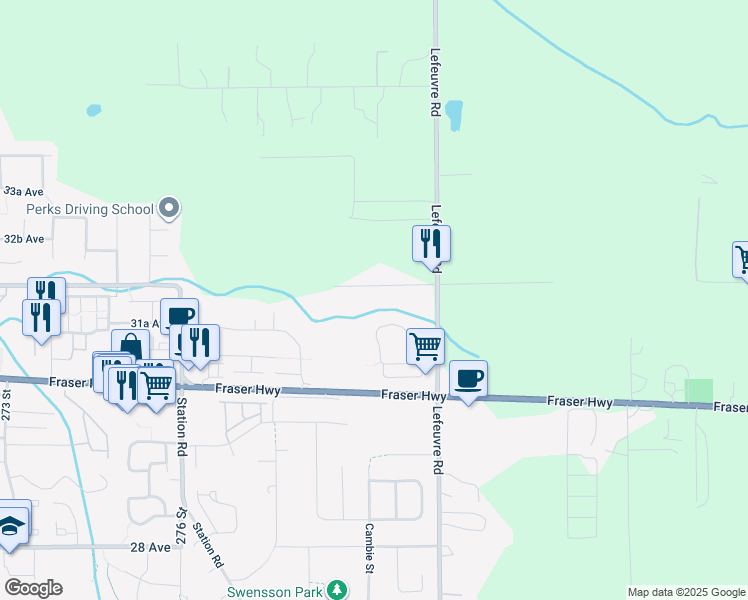 map of restaurants, bars, coffee shops, grocery stores, and more near 27918 Maclure Road in Abbotsford