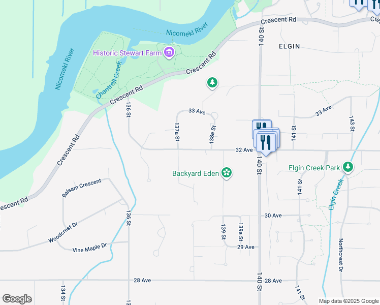 map of restaurants, bars, coffee shops, grocery stores, and more near 13788 32 Avenue in Surrey