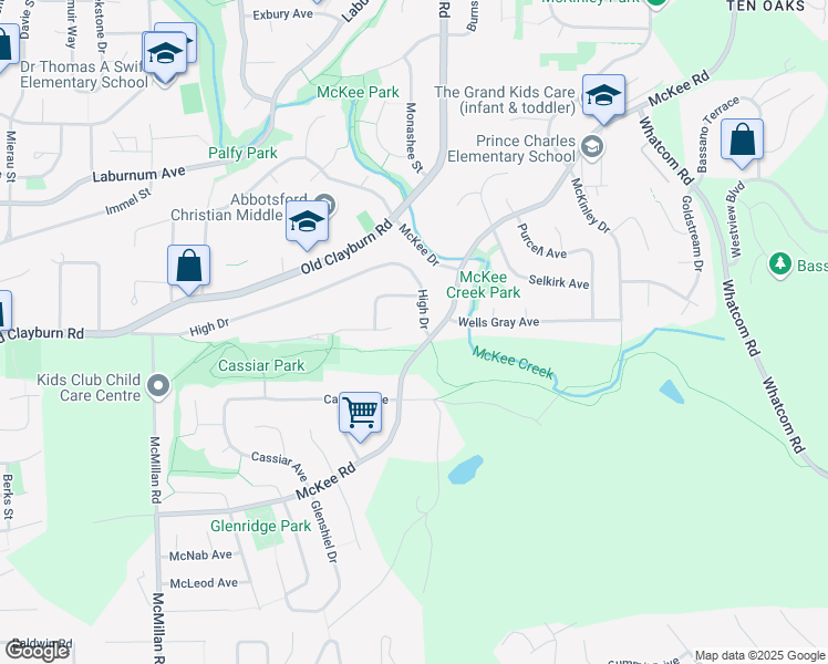 map of restaurants, bars, coffee shops, grocery stores, and more near 35196 High Drive in Abbotsford