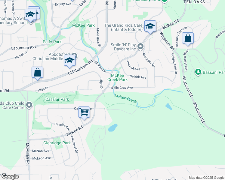 map of restaurants, bars, coffee shops, grocery stores, and more near 35236 Wells Gray Avenue in Abbotsford