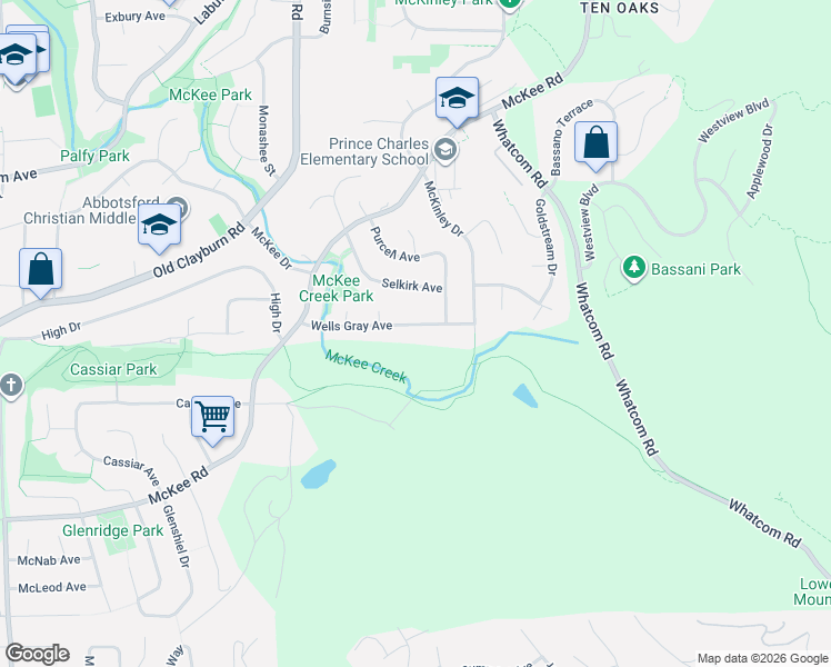 map of restaurants, bars, coffee shops, grocery stores, and more near 35378 Wells Gray Avenue in Abbotsford