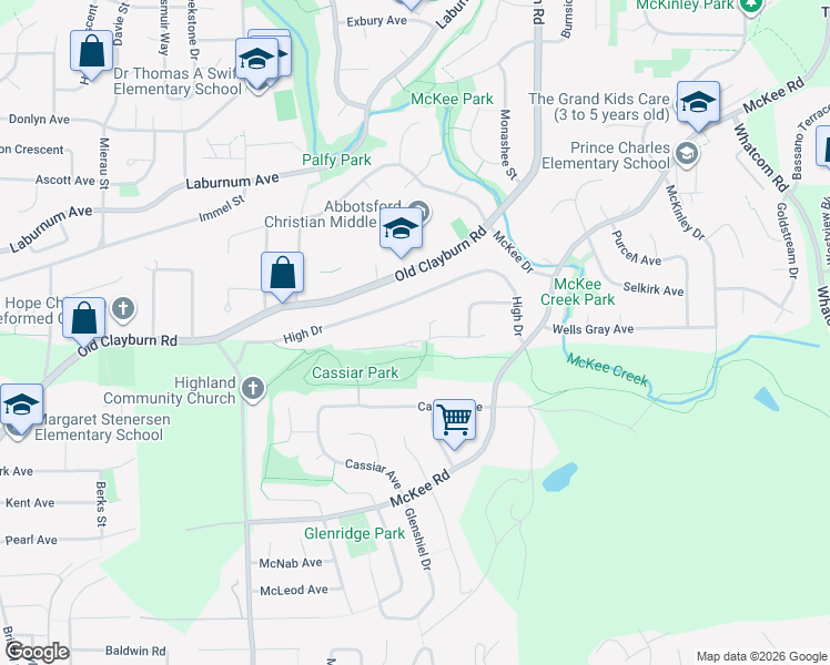map of restaurants, bars, coffee shops, grocery stores, and more near 35035 Morgan Way in Abbotsford