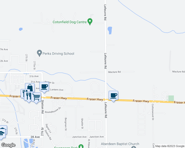 map of restaurants, bars, coffee shops, grocery stores, and more near 27912 Maclure Road in Abbotsford
