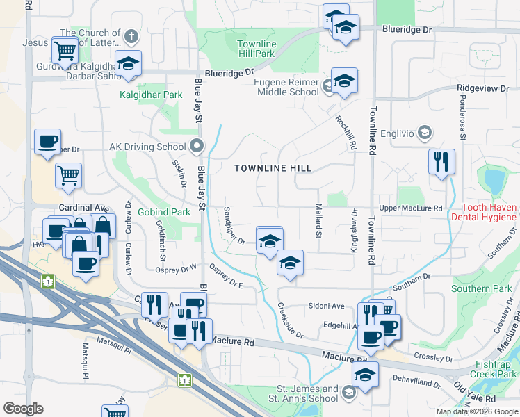map of restaurants, bars, coffee shops, grocery stores, and more near 30908 Upper MacLure Road in Abbotsford