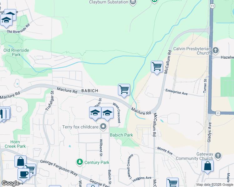 map of restaurants, bars, coffee shops, grocery stores, and more near 33415 Maclure Road in Abbotsford