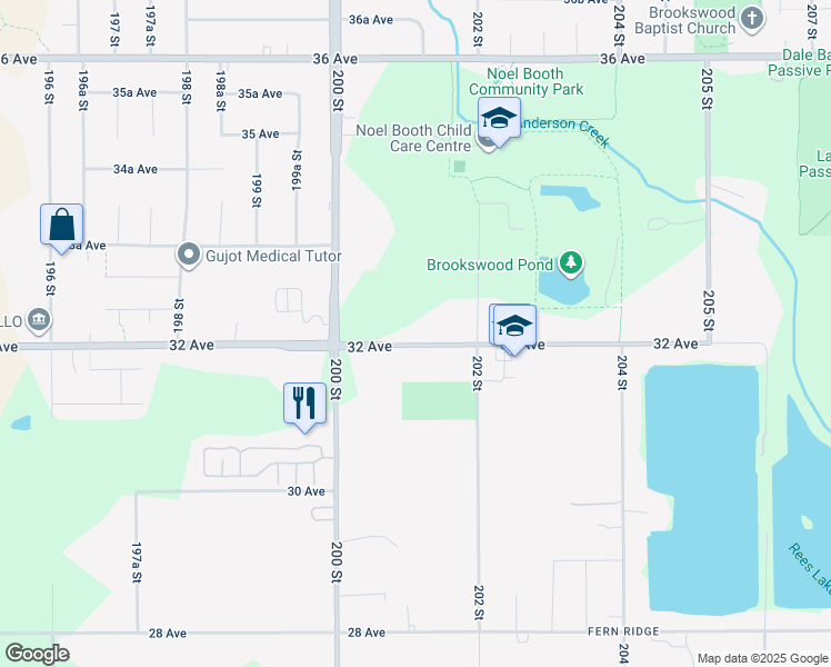 map of restaurants, bars, coffee shops, grocery stores, and more near 20109 32 Avenue in Langley
