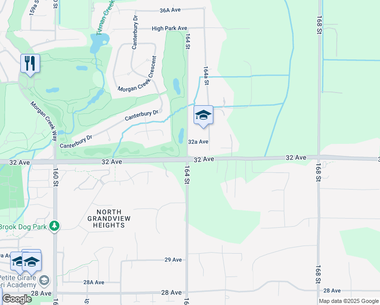 map of restaurants, bars, coffee shops, grocery stores, and more near 3240 164 Street in Surrey