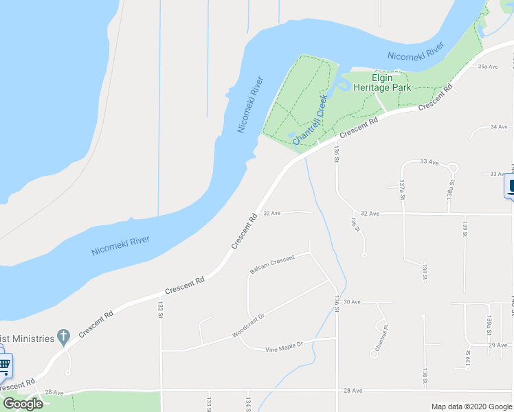 map of restaurants, bars, coffee shops, grocery stores, and more near 13419 Crescent Road in Surrey