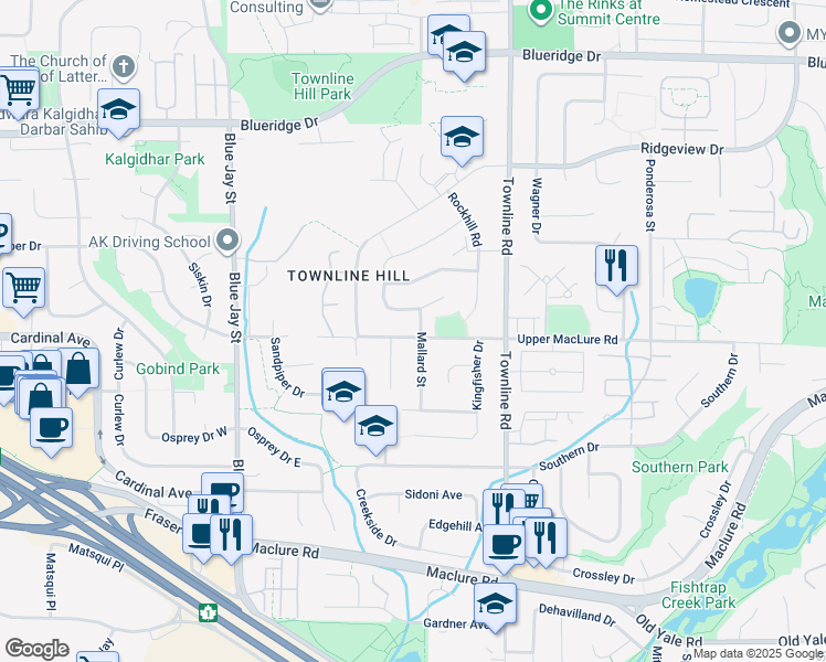 map of restaurants, bars, coffee shops, grocery stores, and more near 31053 Upper MacLure Road in Abbotsford