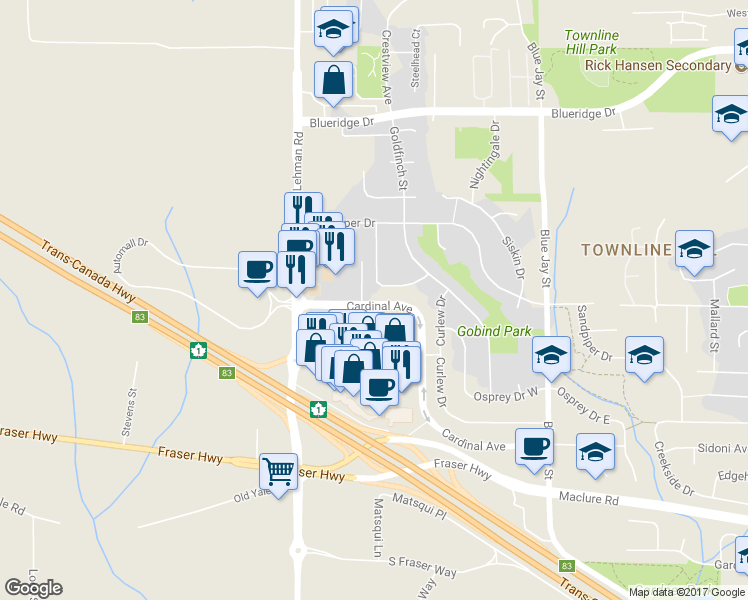 map of restaurants, bars, coffee shops, grocery stores, and more near in Abbotsford
