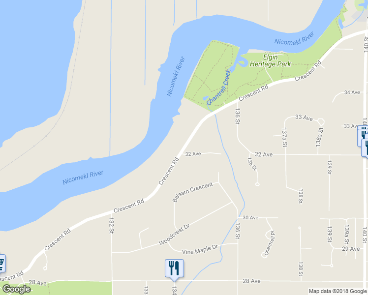 map of restaurants, bars, coffee shops, grocery stores, and more near Crescent Road in Surrey