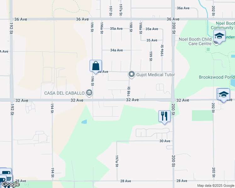 map of restaurants, bars, coffee shops, grocery stores, and more near 3217 197A Street in Langley