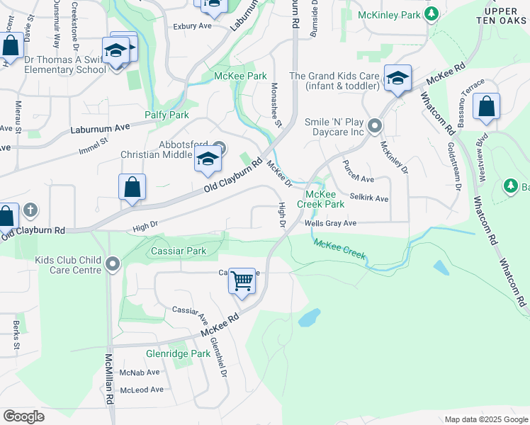 map of restaurants, bars, coffee shops, grocery stores, and more near 35144 Morgan Way in Abbotsford