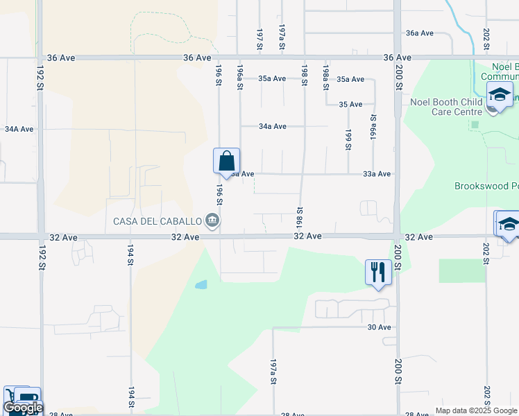 map of restaurants, bars, coffee shops, grocery stores, and more near 19691 32A Avenue in Langley