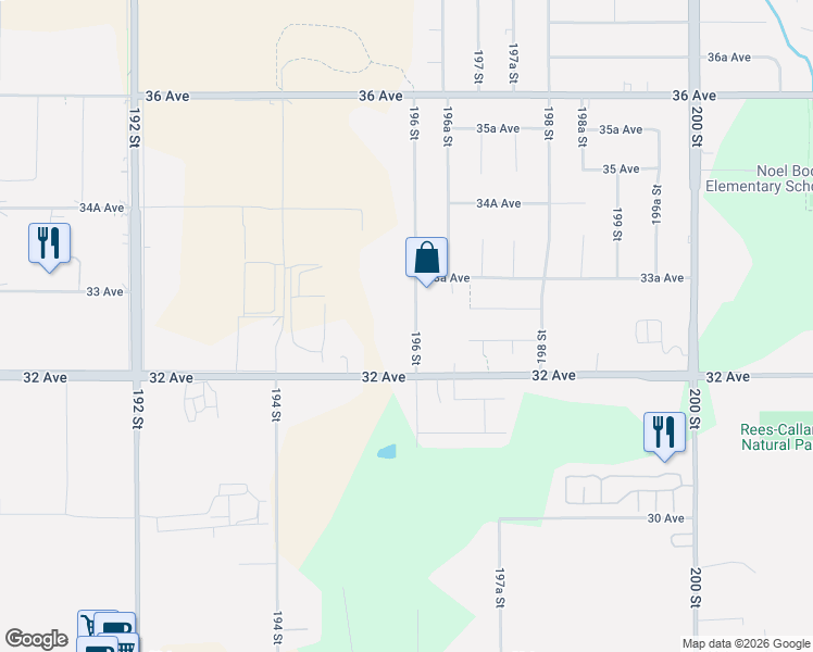 map of restaurants, bars, coffee shops, grocery stores, and more near 3271 196 Street in Surrey