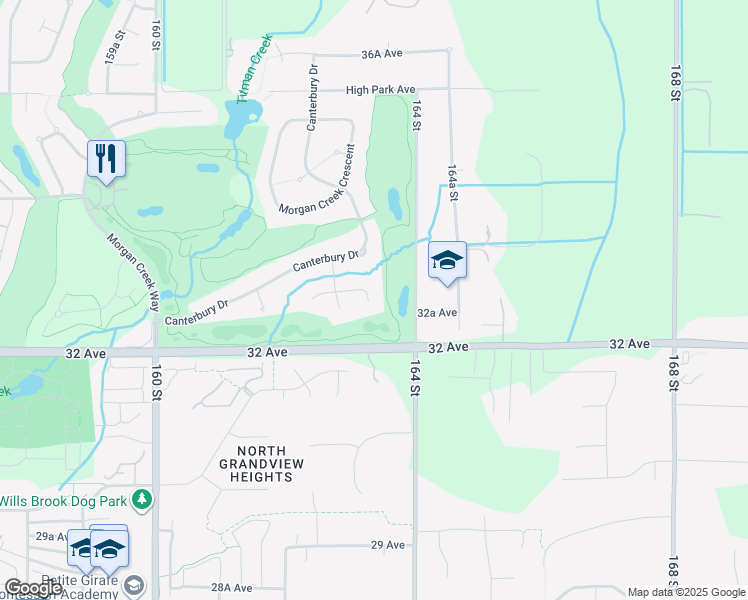 map of restaurants, bars, coffee shops, grocery stores, and more near 16377 Lincoln Woods Court in Surrey