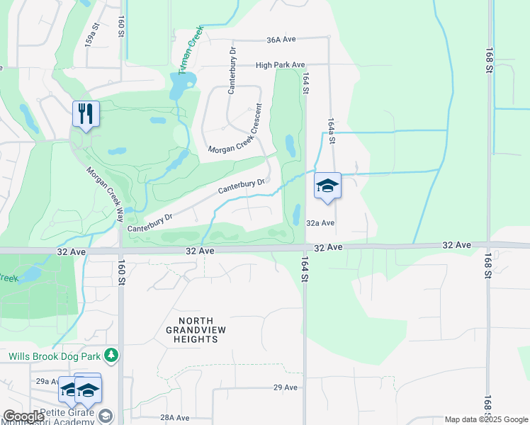 map of restaurants, bars, coffee shops, grocery stores, and more near 16330 Lincoln Woods Court in Surrey