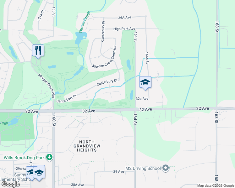 map of restaurants, bars, coffee shops, grocery stores, and more near 16330 Lincoln Woods Court in Surrey