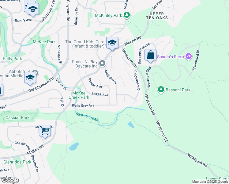 map of restaurants, bars, coffee shops, grocery stores, and more near 3293 McKinley Drive in Abbotsford