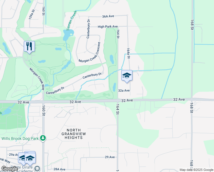 map of restaurants, bars, coffee shops, grocery stores, and more near 16358 Lincoln Woods Court in Surrey