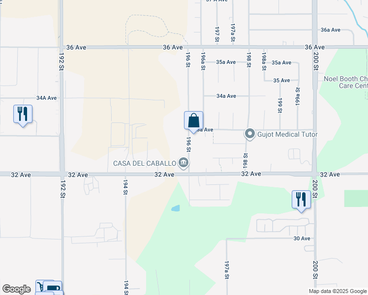 map of restaurants, bars, coffee shops, grocery stores, and more near 3283 196 Street in Surrey