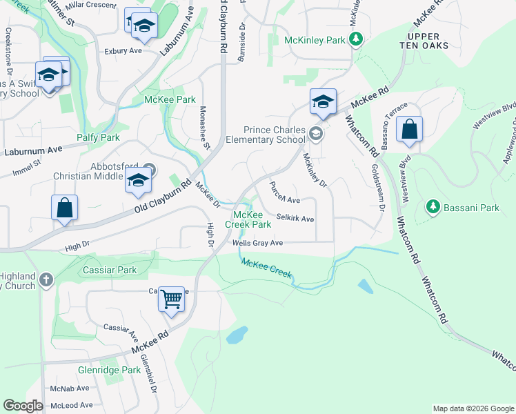 map of restaurants, bars, coffee shops, grocery stores, and more near 35294 Selkirk Avenue in Abbotsford