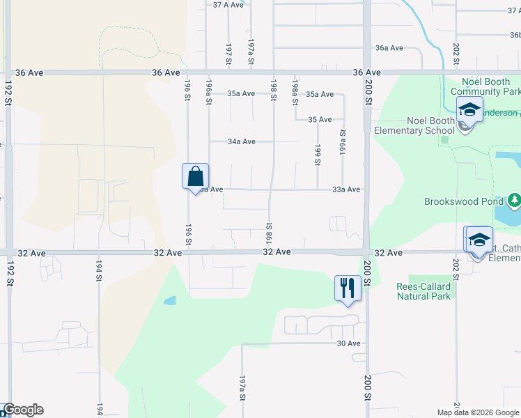 map of restaurants, bars, coffee shops, grocery stores, and more near 19774 33 Avenue in Langley Township
