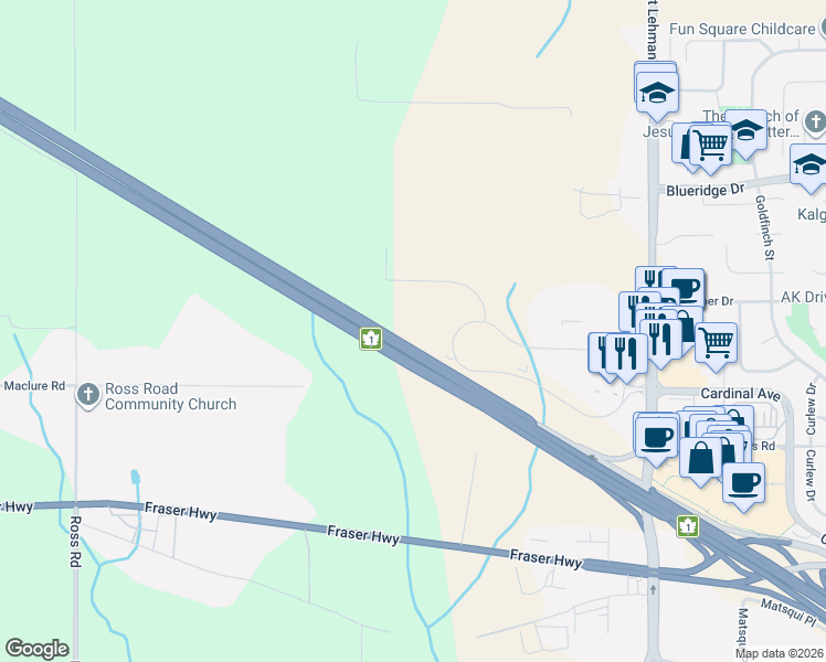 map of restaurants, bars, coffee shops, grocery stores, and more near 30125 Automall Drive in Abbotsford