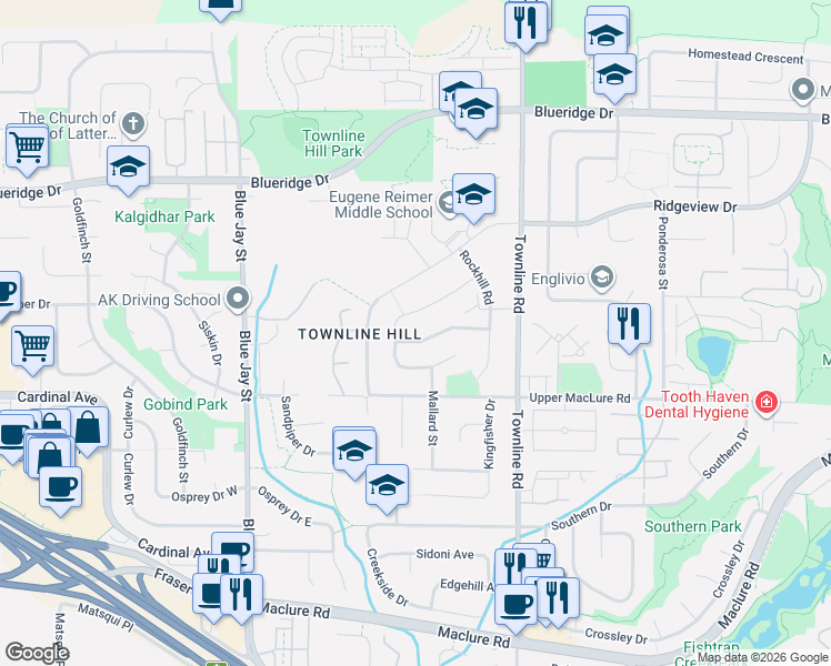 map of restaurants, bars, coffee shops, grocery stores, and more near 31049 Deertrail Avenue in Abbotsford