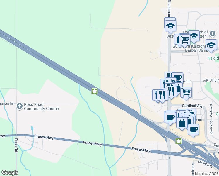map of restaurants, bars, coffee shops, grocery stores, and more near 30125 Automall Drive in Abbotsford