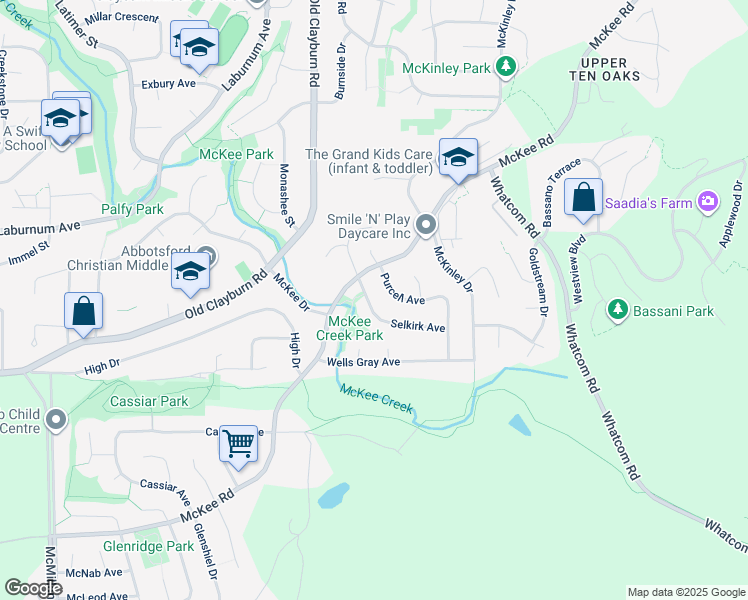 map of restaurants, bars, coffee shops, grocery stores, and more near 35291 Selkirk Avenue in Abbotsford