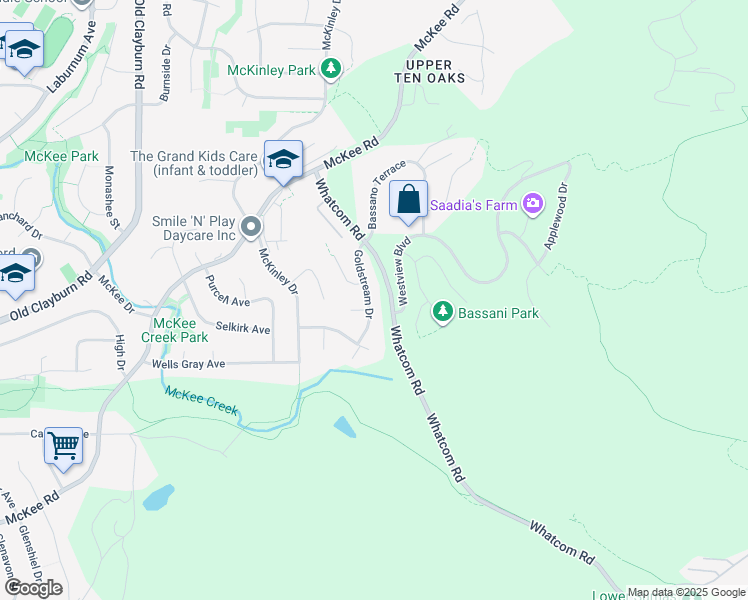 map of restaurants, bars, coffee shops, grocery stores, and more near 3304 Goldstream Drive in Abbotsford