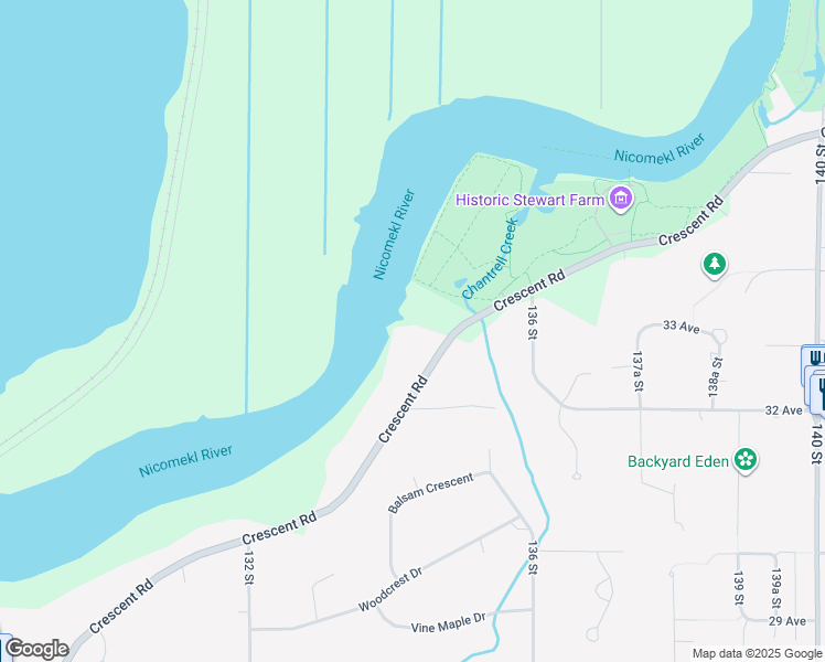 map of restaurants, bars, coffee shops, grocery stores, and more near 13467 Crescent Road in Surrey