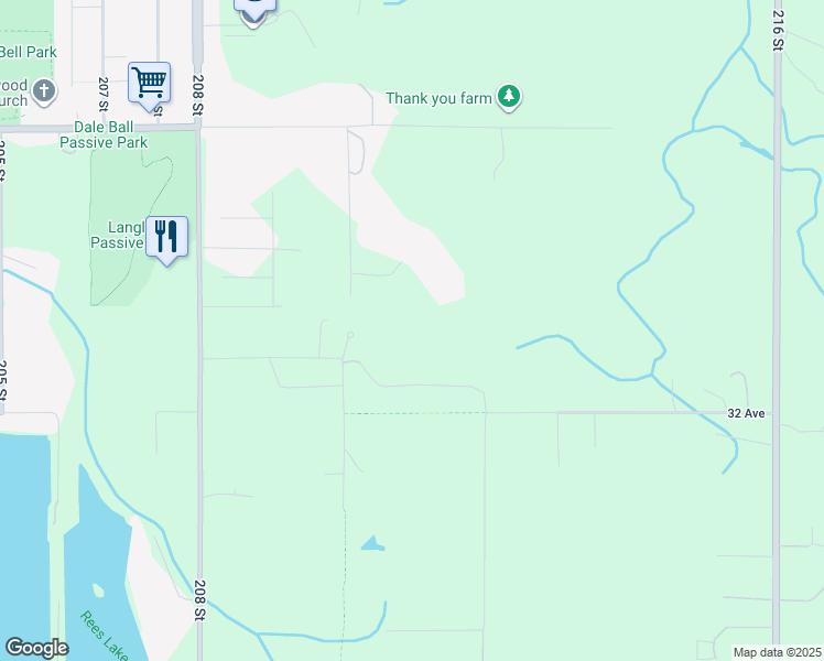 map of restaurants, bars, coffee shops, grocery stores, and more near 3308 210 Street in Langley