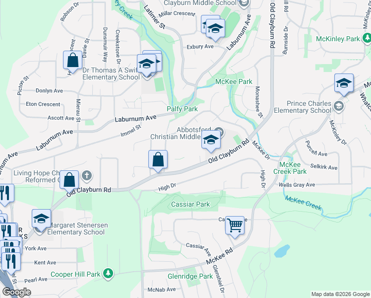map of restaurants, bars, coffee shops, grocery stores, and more near in Abbotsford