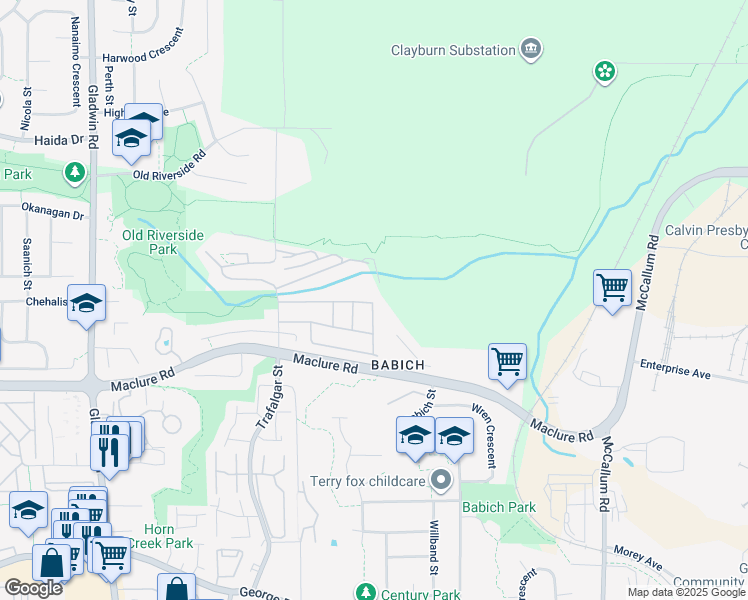 map of restaurants, bars, coffee shops, grocery stores, and more near 3354 Horn Street in Abbotsford