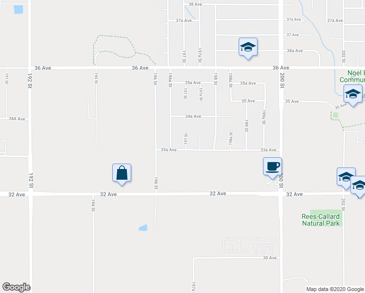 map of restaurants, bars, coffee shops, grocery stores, and more near 3329 197 Street in Langley City