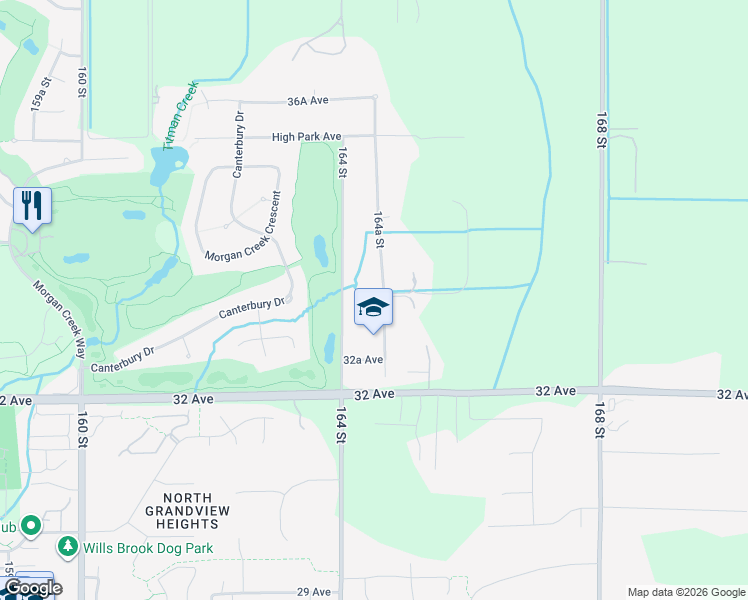 map of restaurants, bars, coffee shops, grocery stores, and more near 3355 164A Street in Surrey