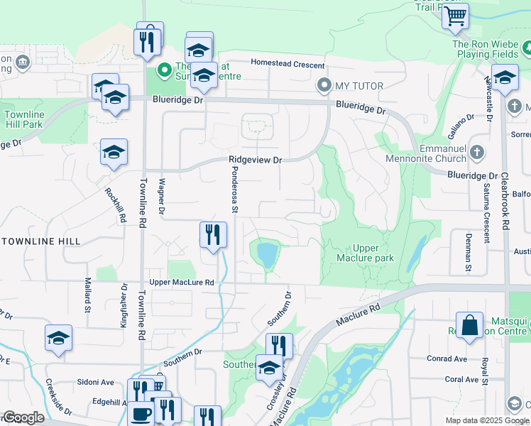 map of restaurants, bars, coffee shops, grocery stores, and more near 31493 Spur Avenue in Abbotsford
