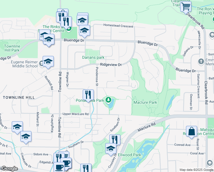 map of restaurants, bars, coffee shops, grocery stores, and more near 31491 Spur Avenue in Abbotsford
