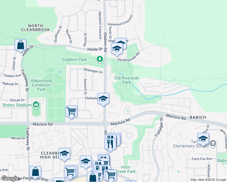 map of restaurants, bars, coffee shops, grocery stores, and more near in Abbotsford