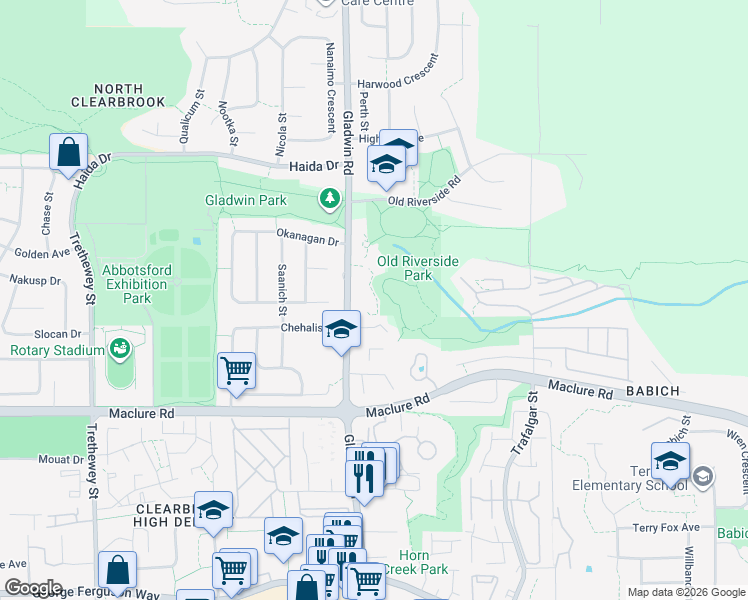 map of restaurants, bars, coffee shops, grocery stores, and more near in Abbotsford