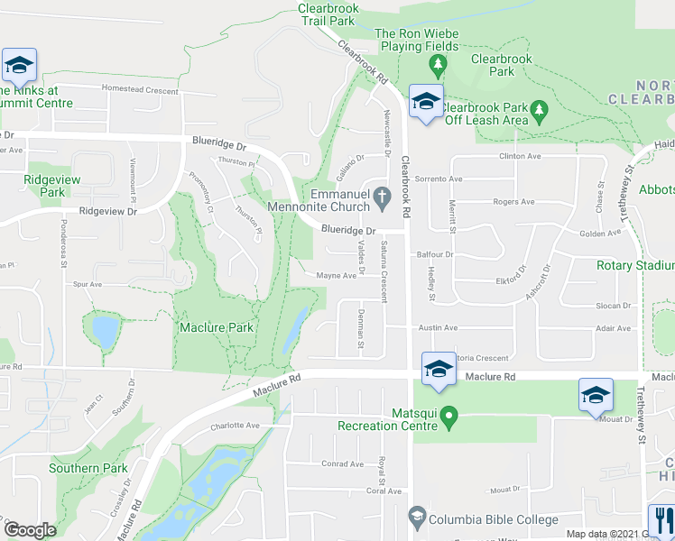 map of restaurants, bars, coffee shops, grocery stores, and more near 31875 Mayne Avenue in Abbotsford