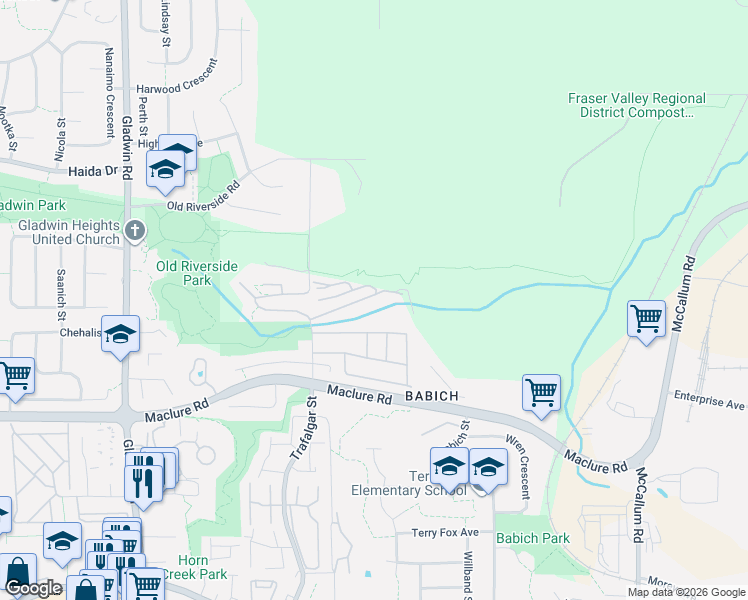 map of restaurants, bars, coffee shops, grocery stores, and more near 3354 Horn Street in Abbotsford