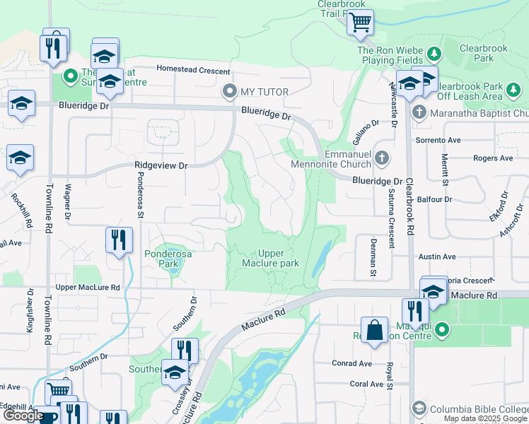 map of restaurants, bars, coffee shops, grocery stores, and more near 31683 Amberpoint Place in Abbotsford