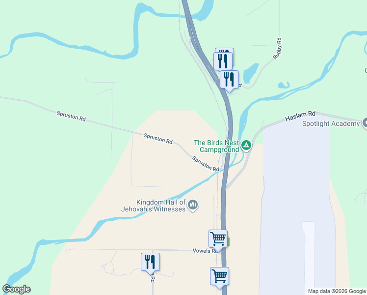 map of restaurants, bars, coffee shops, grocery stores, and more near 1760 Spruston Road in Nanaimo