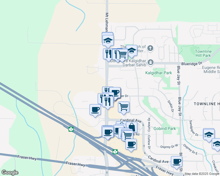 map of restaurants, bars, coffee shops, grocery stores, and more near 3386 304 Street in Abbotsford